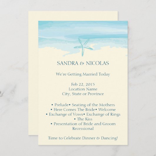 Programma voor strandbruiloft II (Voorkant / Achterkant)