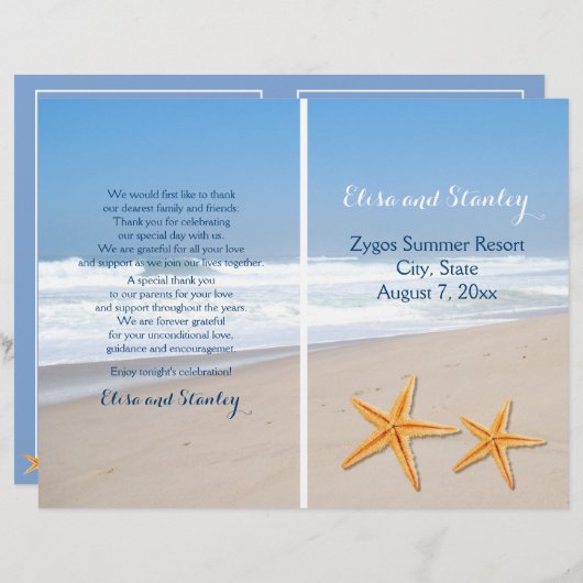 Programma voor strandbruiloft met Starfish pair-be (Voorkant / Achterkant)