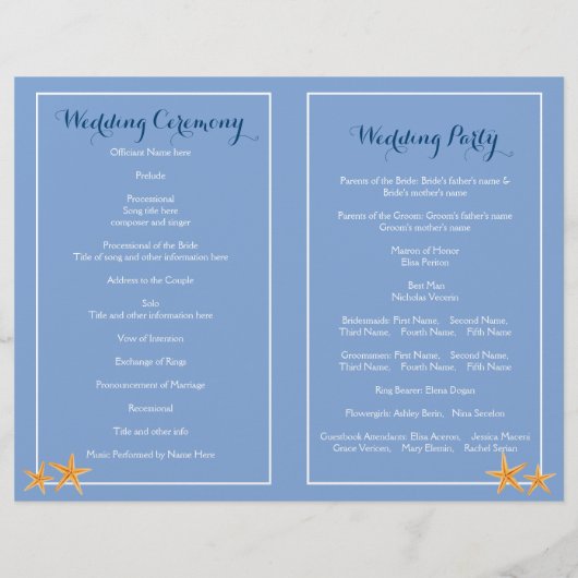 Programma voor strandbruiloft met Starfish pair-be (Achterkant)