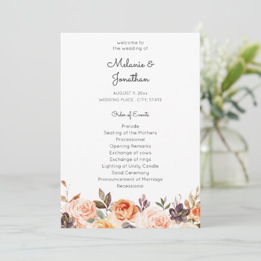 Programma voor uitzending en peach Floral Wedding  (Staand voorkant)