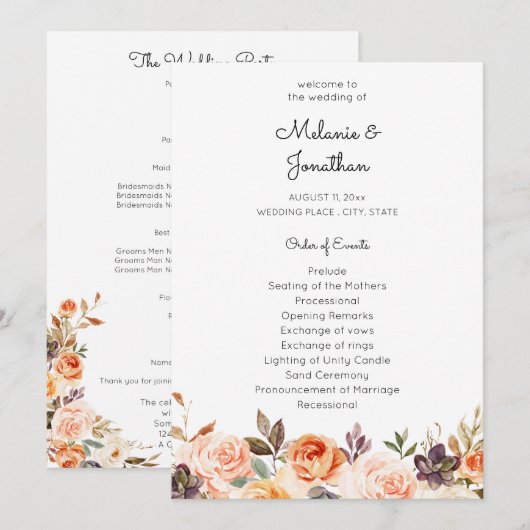 Programma voor uitzending en peach Floral Wedding (Voorkant / Achterkant)