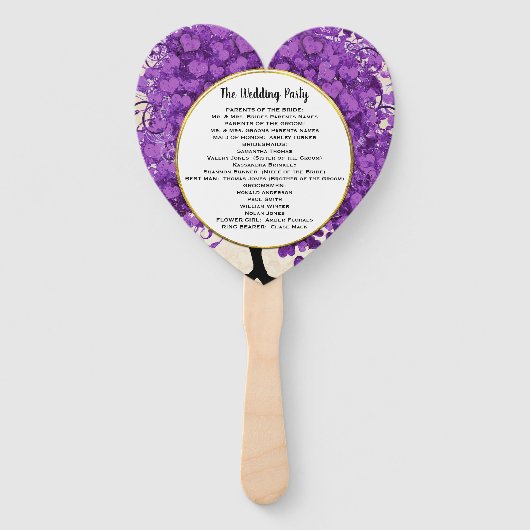 Programma voor ultraviolet heart Leaf Tree Wedding Handwaaier (Achterkant)