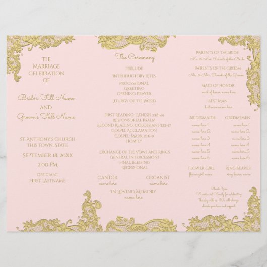  programma voor weddenschappen met gouden en roze  (Voorkant)