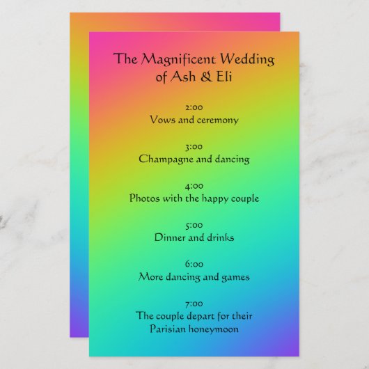 programma voor weddenschappen met heldere regenboo briefpapier (Voorkant / Achterkant)