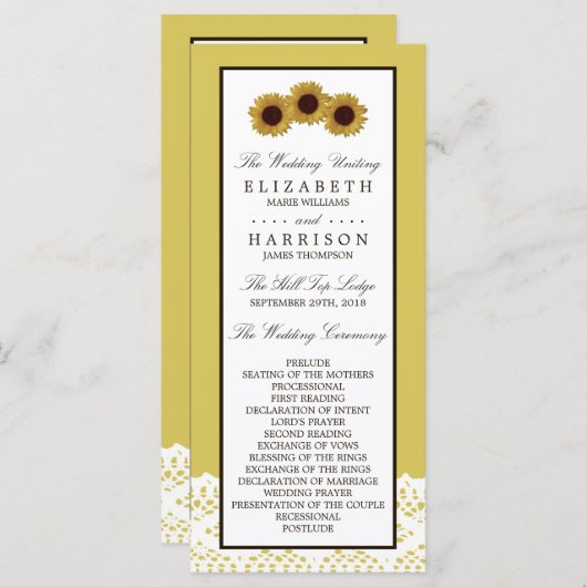 Programma voor zonnebloemen en  weddenschappen programmakaart (Voorkant / Achterkant)