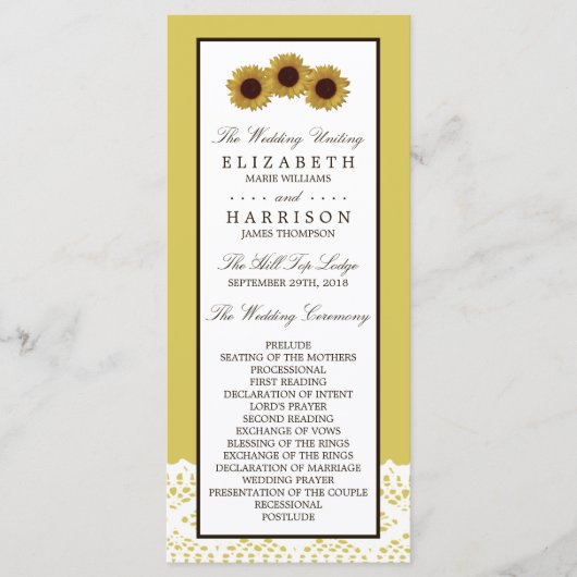 Programma voor zonnebloemen en  weddenschappen programmakaart (Voorkant)