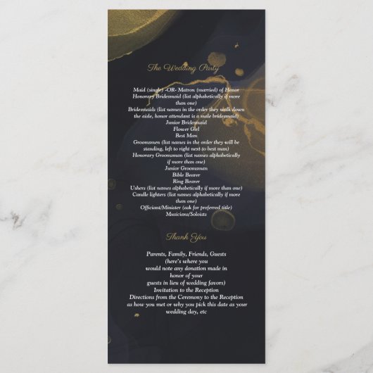 programma voor zwarte & goudmarmer programmakaart (Achterkant)