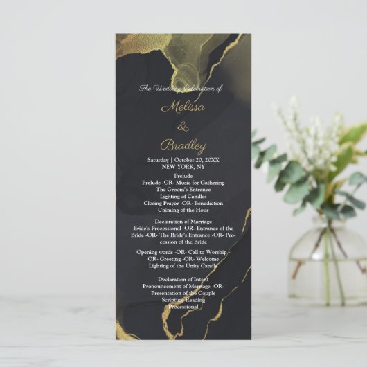 programma voor zwarte & goudmarmer programmakaart (Staand voorkant)