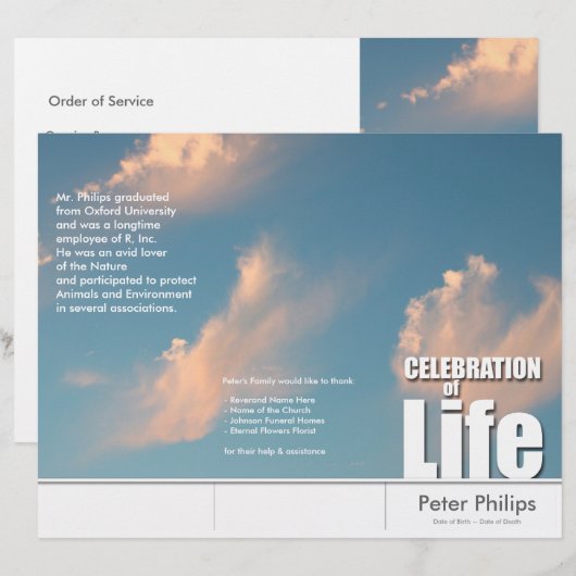 Programmabrochure voor de herdenkingsdienst van Tr (Voorkant / Achterkant)