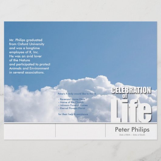 Programmabrochures van de Tri-Fold Cloud Memorial  (Voorkant)