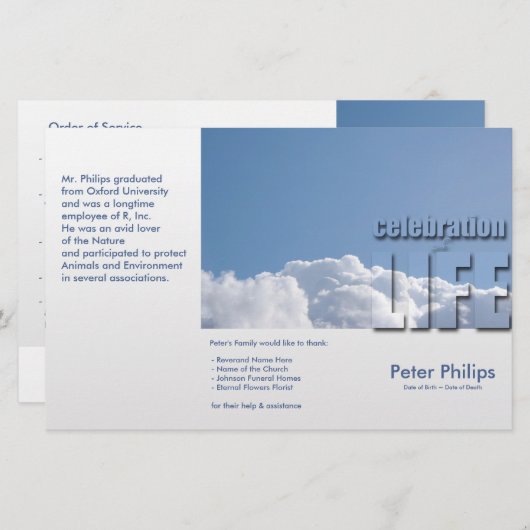 Programmabrochures van de Tri-Fold Funeral Memoria (Voorkant / Achterkant)