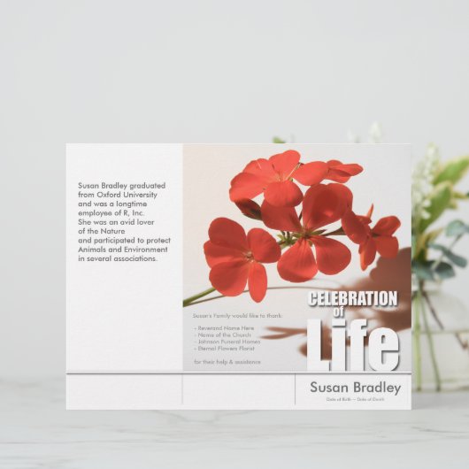 Programmabrochures van de Tri-Fold Geranium Memori (Staand voorkant)