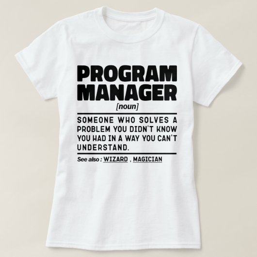 Programmamanager Noun Grappig Teamleider Geek T-shirt (Design voorkant)