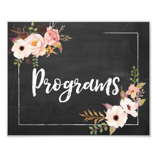 Programma's Rustic Chalkboard Floral Wedding Sign Foto Afdruk (Voorkant)