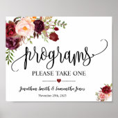 Programma's teken huwelijksceremonie boho marsala  poster (Voorkant)