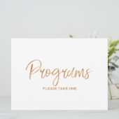 "Programma's" Trouwbord | Stijlvolle Gouden Roos Kaart (Staand voorkant)