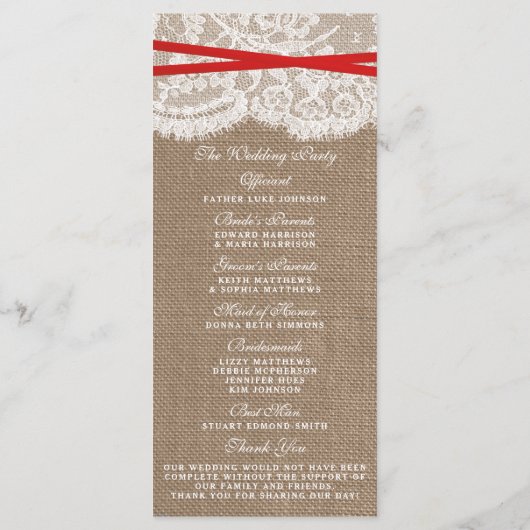 Programma's van het Rustic Red Bow Wedding Collect (Achterkant)