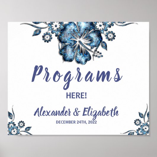 Programma's Wedding Ceremony Blue Flower Sign Poster (Voorkant)