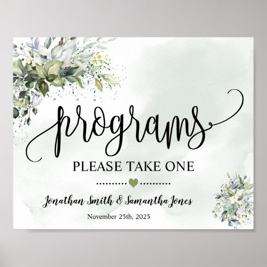 Programma's Wedding Ceremony Eucalyptus Sign Poster (Voorkant)