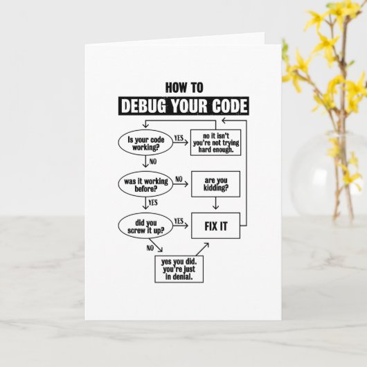 Programmeercodering Funny Debug Cadeautje Kaart (Gele Bloem)