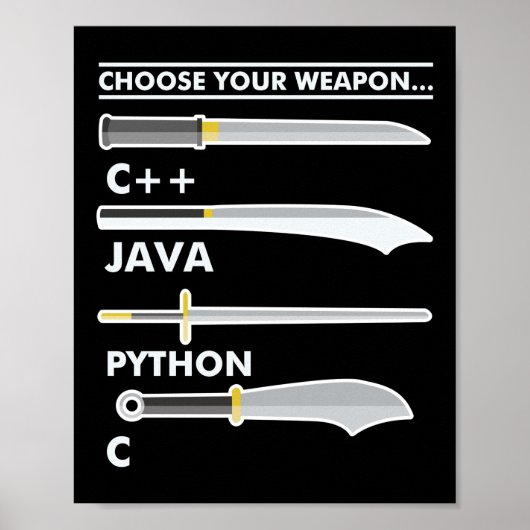Programmeercodering Kies je wapen C Java Python Poster (Voorkant)