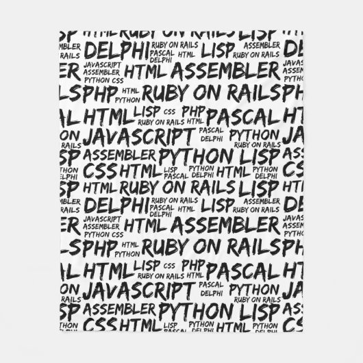Programmeertalen, computertalen, code fleece deken (Voorkant)