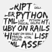 Programmeertalen, computertalen, code ronde sticker (Voorkant)