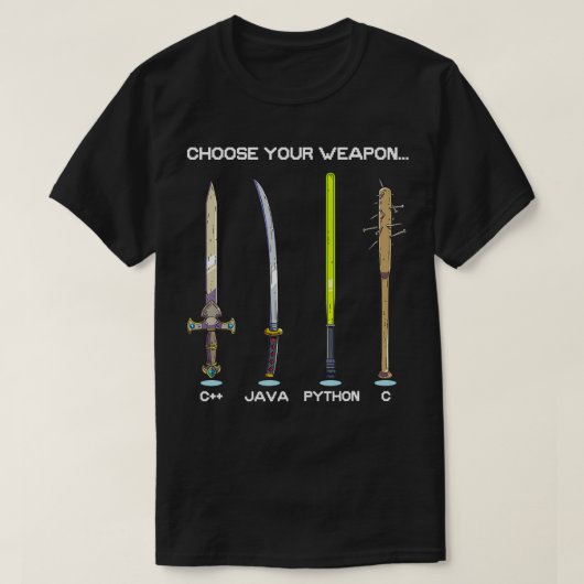Programmeertalen Kies uw wapencomputer T-shirt (Design voorkant)