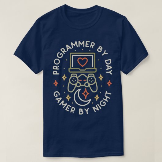 Programmer By Day Gamer By Night ConsoleCoding Gee T-shirt (Design voorkant)