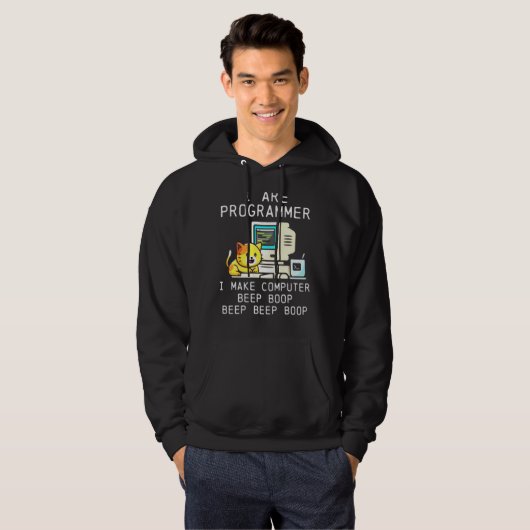 Programmer Cat Beep Boop Codering Hoodie (Voorkant volledig)