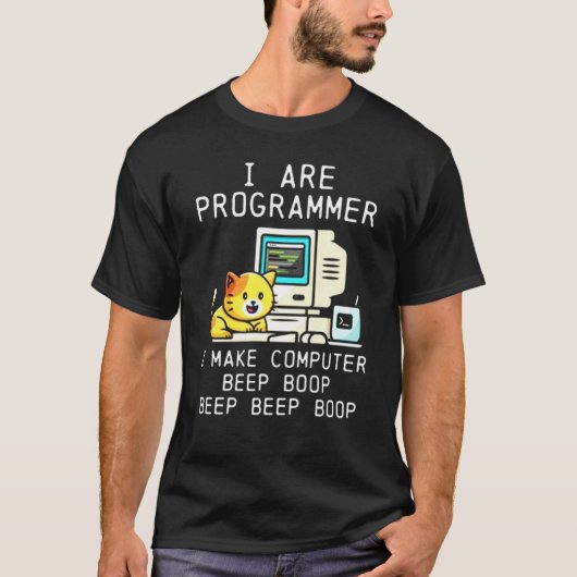 Programmer Cat Beep Boop Codering T-shirt (Voorkant)