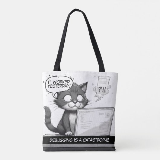 Programmer Cat Humour Debugging is Catastrophe Tote Bag (Achterkant)