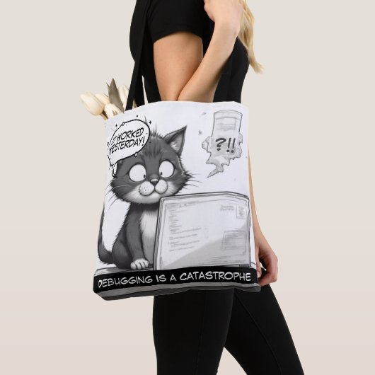 Programmer Cat Humour Debugging is Catastrophe Tote Bag (Dichtbij)
