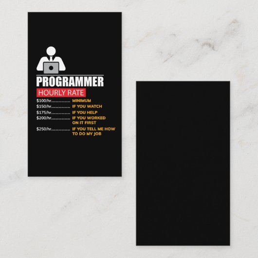 Programmer Hourly Rate - Funny Labor Rates Visitekaartje (Voorkant / Achterkant)