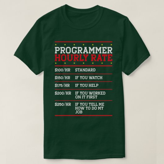 Programmer Hourly Rate Support Coder Labour IT T-shirt (Design voorkant)