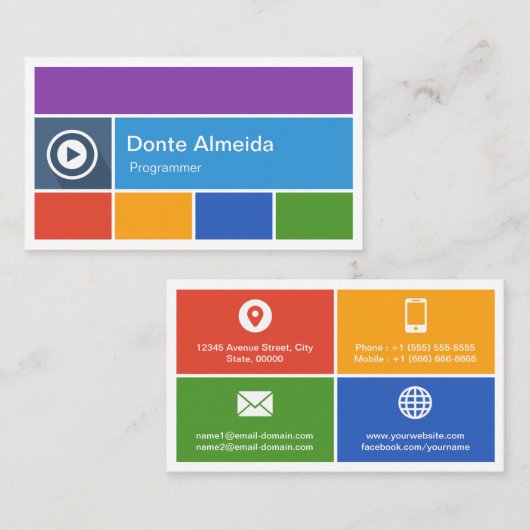 Programmer - Modern flat metro stijl Visitekaartje (Voorkant / Achterkant)