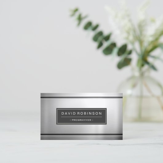 Programmer - Premium Silver Metal Visitekaartje (Staand voorkant)