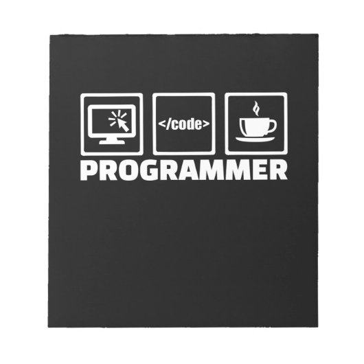 Programmer schrijft code en Drink koffie Notitieblok (Voorkant)