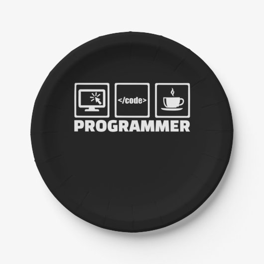 Programmer schrijft code en Drink koffie Papieren Bordje (Voorkant)