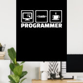 Programmer schrijft code en Drink koffie Poster (Thuiskantoor)