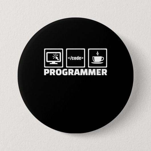 Programmer schrijft code en Drink koffie Ronde Button 7,6 Cm (Voorkant)