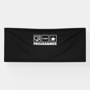 Programmer schrijft code en Drink koffie Spandoek