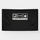 Programmer schrijft code en Drink koffie Spandoek (Horizontaal)