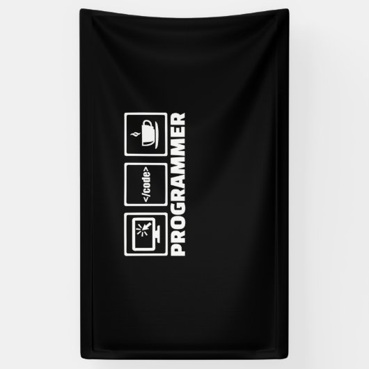 Programmer schrijft code en Drink koffie Spandoek (Verticaal)