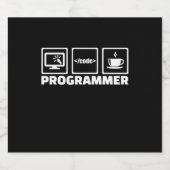 Programmer schrijft code en Drink koffie Sparkling Wijnetiket (Enkel label)