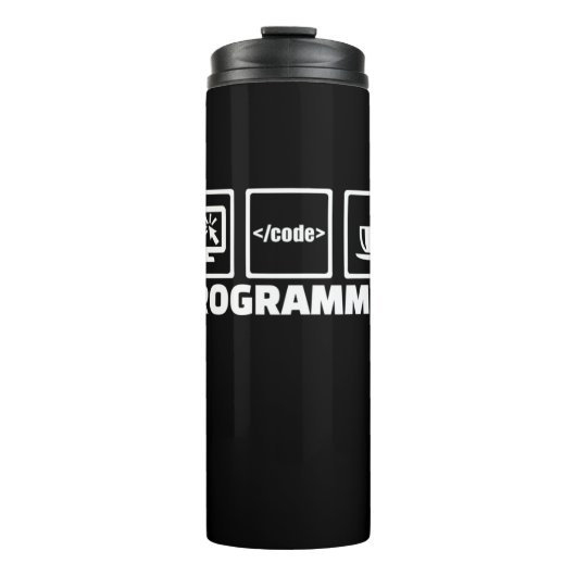 Programmer schrijft code en Drink koffie Thermosbeker (Voorkant)