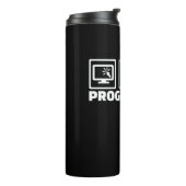 Programmer schrijft code en Drink koffie Thermosbeker (Gedraaid links)