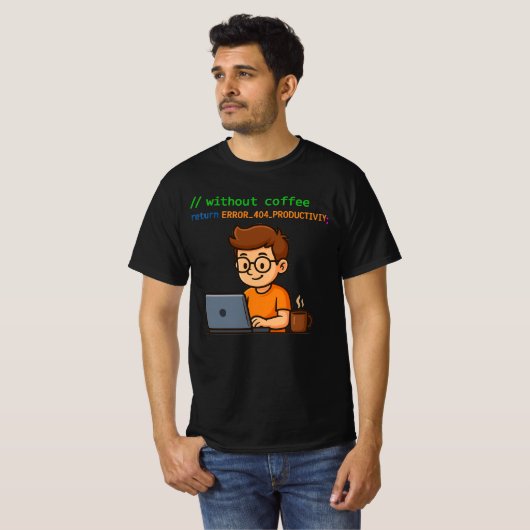 Programmer T-Shirt – Error 404 Productivity (Voorkant volledig)