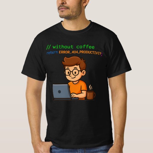 Programmer T-Shirt – Error 404 Productivity (Voorkant)