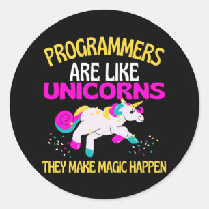 Programmer Unicorn , Magical Unicorn Programmers Ronde Sticker